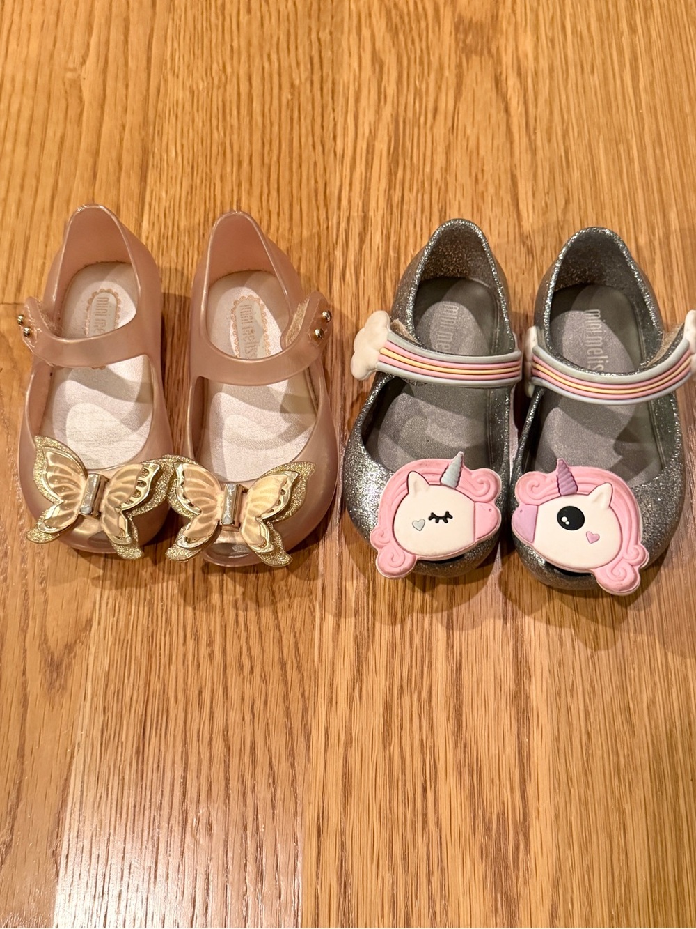 Size 5 Toddler Kids Glitter Unicorn +Gold Butterfly Mary Jane Mini Melissa shoes